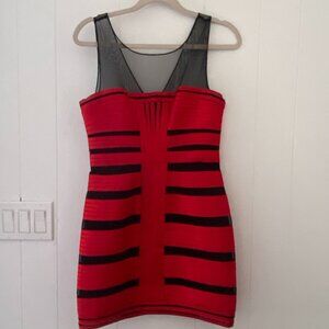 BCBG MAX AZRIA Bright Red Satin Mesh Panel Bandage Dress, size 8